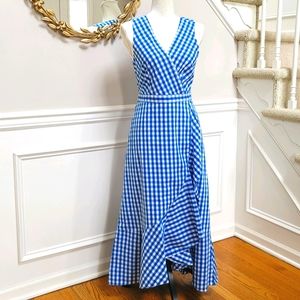 🆕 J.Crew Ruffle V neck Wrap Dress Blue Gingham